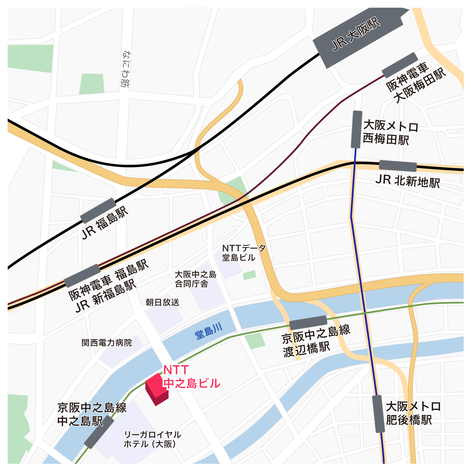 地図：NTTレゾナント 大阪オフィス